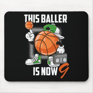 9th Birthday Basketball Player Fun 9 Years Old Kid Mouse Pad