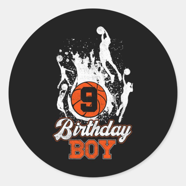 9th Birthday Basketball Theme Birthday Boy 9Yrs Ol Classic Round Sticker (Front)
