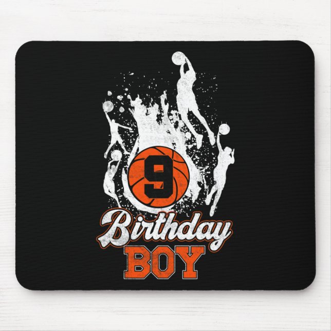 9th Birthday Basketball Theme Birthday Boy 9Yrs Ol Mouse Pad (Front)