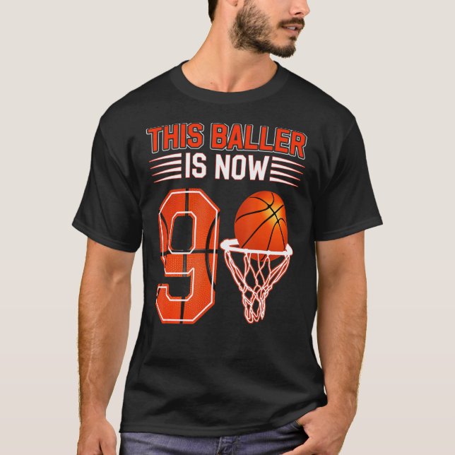 9th Birthday Basketball This Baller Is Now 9 Years T-Shirt (Front)