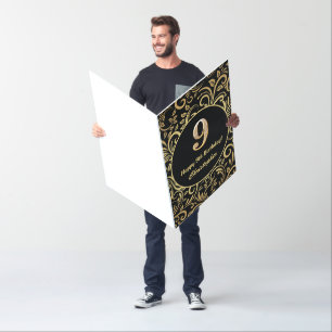 9th Birthday Black and Gold Floral Pattern Large Card