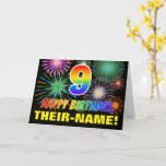 [ Thumbnail: 9th Birthday: Bold, Fun, Fireworks, Rainbow 9 Card ]