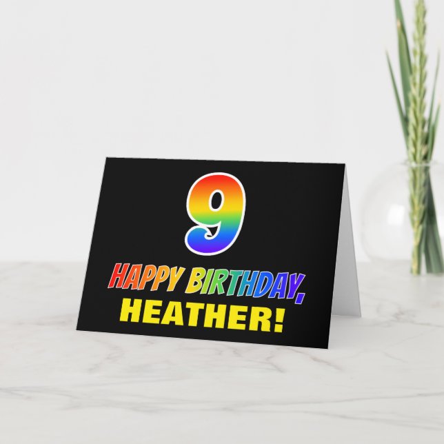 9th Birthday: Bold, Fun, Simple, Rainbow 9 Card (Front)