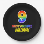 [ Thumbnail: 9th Birthday: Bold, Fun, Simple, Rainbow 9 Paper Plates ]