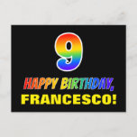 [ Thumbnail: 9th Birthday: Bold, Fun, Simple, Rainbow 9 Postcard ]