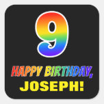 [ Thumbnail: 9th Birthday: Bold, Fun, Simple, Rainbow 9 Sticker ]
