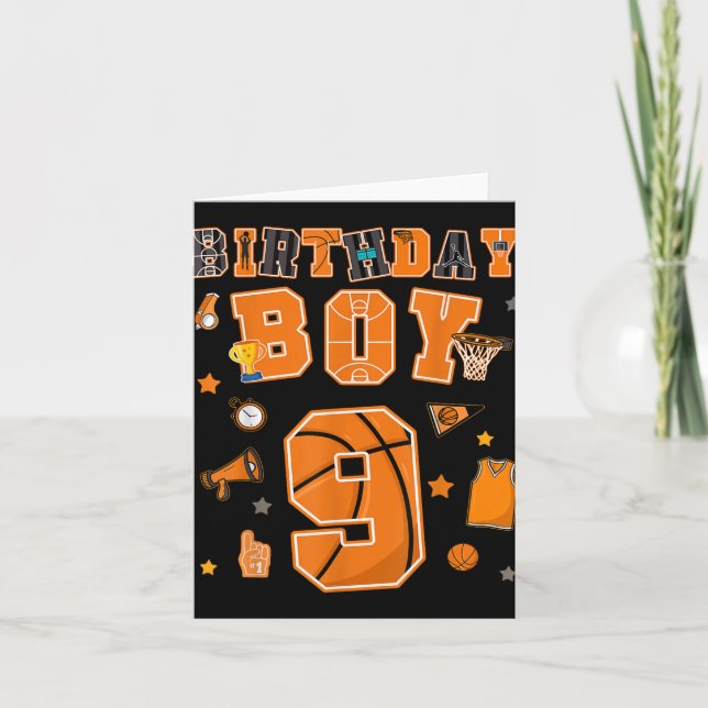 9th Birthday Boy 9 Yr Basketball Party Nine Years  Card (Front)