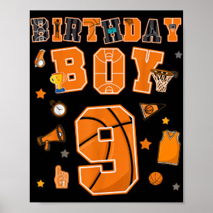 9th Birthday Boy 9 Yr Basketball Party Nine Years  Poster
