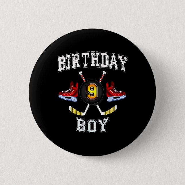 9th Birthday Boy - Ice Hockey 9 years old kid  Button (Front)