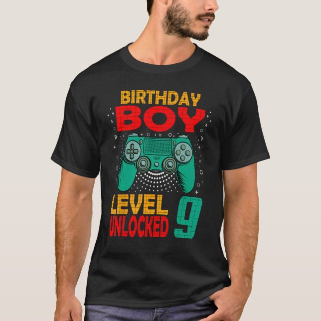 9th Birthday Boy Level 9 Unlocked Birthday 9 Year  T-Shirt (Front)