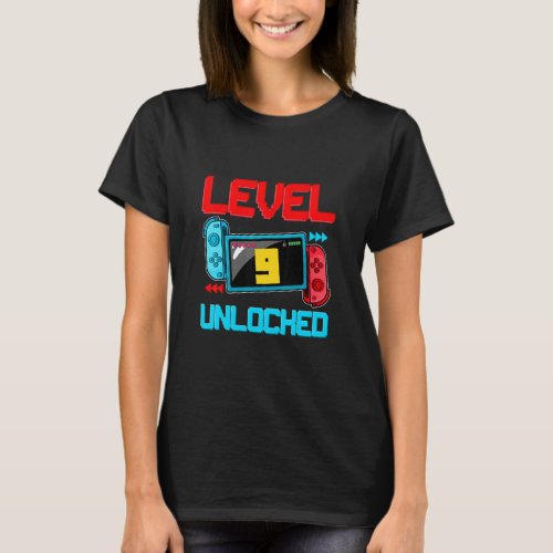 9th Birthday Boy Level 9 Unlocked Video Gamer Birt T_Shirt