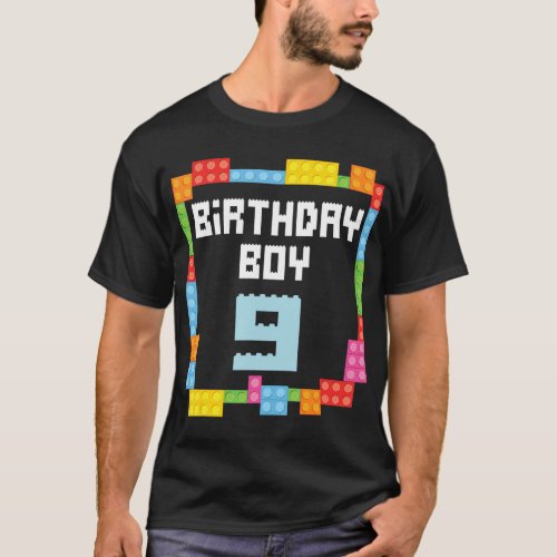 9th birthday Boy master builder 9 years old block  T_Shirt