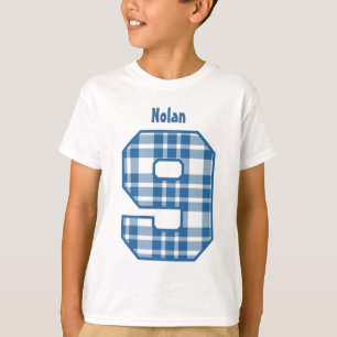 9th Birthday Boy PLAID Nine Year Custom Name V28 T-Shirt