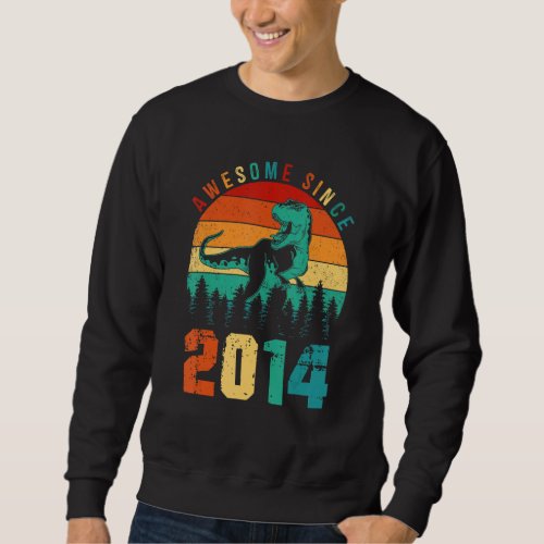 9th Birthday Boys  Awesome Since 2014 Dinosaur Boy Sweatshirt