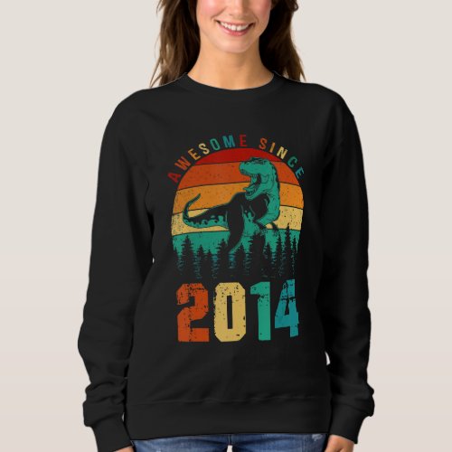 9th Birthday Boys  Awesome Since 2014 Dinosaur Boy Sweatshirt