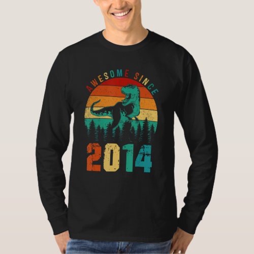 9th Birthday Boys  Awesome Since 2014 Dinosaur Boy T_Shirt