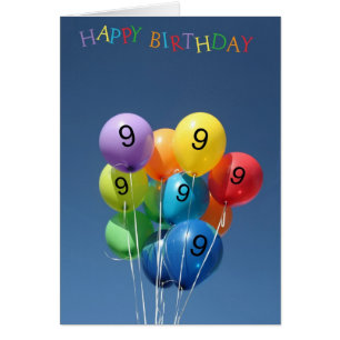 9th Birthday Card colored balloons