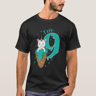 9th Birthday Cat Unicorn Ice Cream Cone T-Shirt