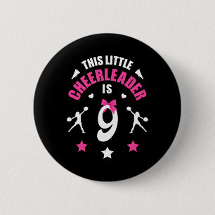 9th Birthday Cheerleader Girl T Shirt 9 Years Old Button