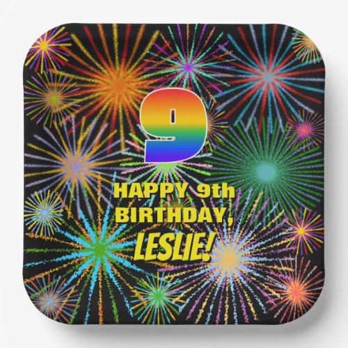 9th Birthday Colorful Fun Celebratory Fireworks Paper Plates