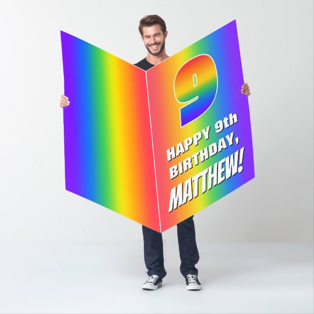 9th Birthday: Colorful, Fun Rainbow Pattern # 9 Card (In Situ)