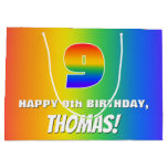 [ Thumbnail: 9th Birthday: Colorful, Fun Rainbow Pattern # 9 Gift Bag ]