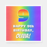 [ Thumbnail: 9th Birthday: Colorful, Fun Rainbow Pattern # 9 Napkins ]
