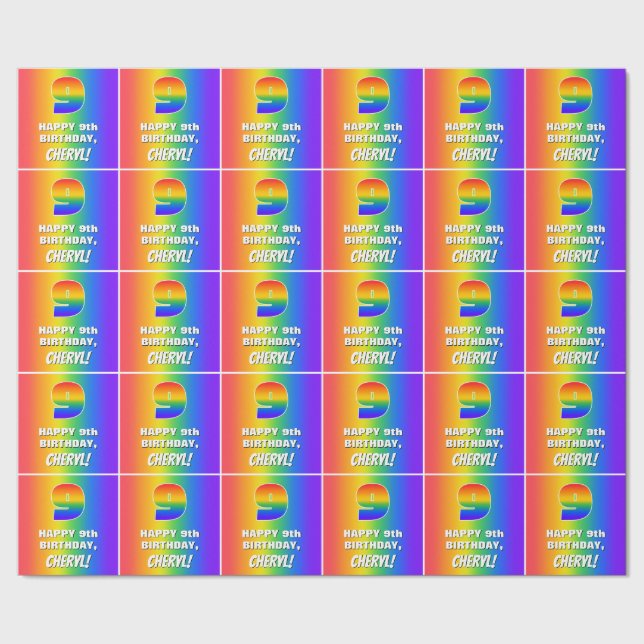 9th Birthday: Colorful, Fun Rainbow Pattern # 9 Wrapping Paper (Seam)
