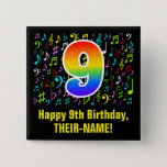 [ Thumbnail: 9th Birthday: Colorful Music Symbols, Rainbow 9 Button ]
