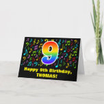 [ Thumbnail: 9th Birthday - Colorful Music Symbols & Rainbow 9 Card ]