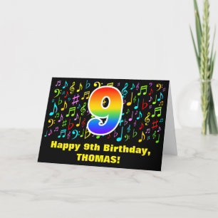 9th Birthday - Colorful Music Symbols & Rainbow 9 Card