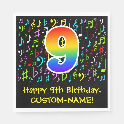 9th Birthday _ Colorful Music Symbols Rainbow 9 Napkins