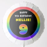 [ Thumbnail: 9th Birthday: Colorful Rainbow # 9, Custom Name Balloon ]