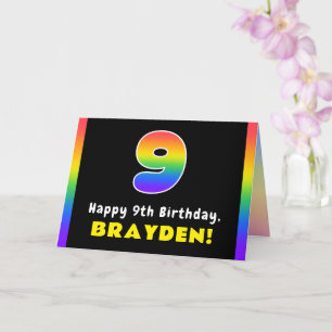 9th Birthday: Colorful Rainbow # 9, Custom Name Card