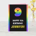 [ Thumbnail: 9th Birthday: Colorful Rainbow # 9, Custom Name Card ]