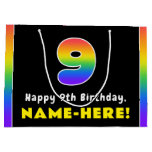 [ Thumbnail: 9th Birthday: Colorful Rainbow # 9, Custom Name Gift Bag ]