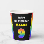 [ Thumbnail: 9th Birthday: Colorful Rainbow # 9, Custom Name Paper Cups ]