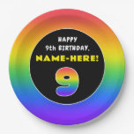 [ Thumbnail: 9th Birthday: Colorful Rainbow # 9, Custom Name Paper Plates ]