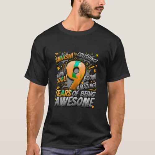 9th Birthday Comic Style Awesome Since 2014 9 Year T_Shirt
