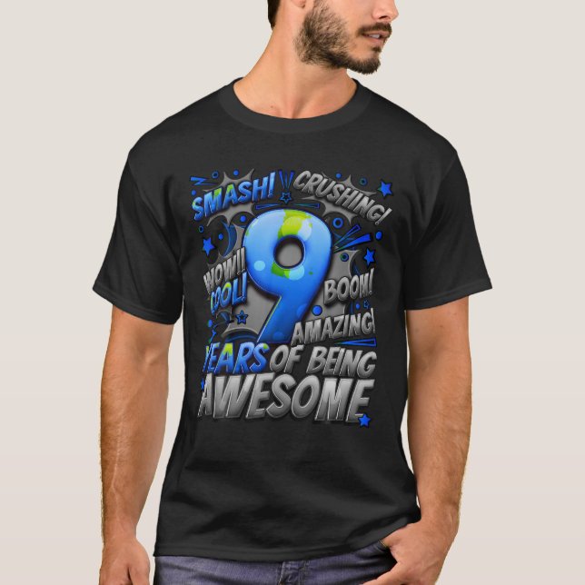 9th Birthday Comic Style Awesome Since 2014 9 Year T-Shirt (Front)