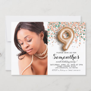 9th Birthday Confetti Gold Portrait Invitation