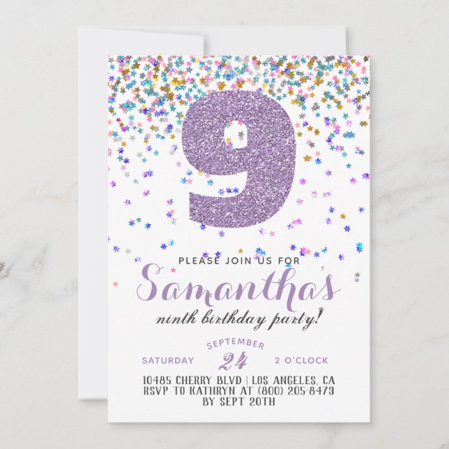 9th Birthday Confetti Invitation (Front)