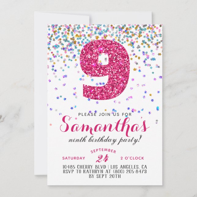9th Birthday Confetti Invitation (Front)