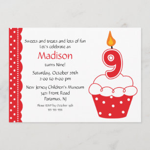 9th Birthday Cupcake Invitation