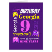 9th birthday custom name yellow pink pixel game (Front)