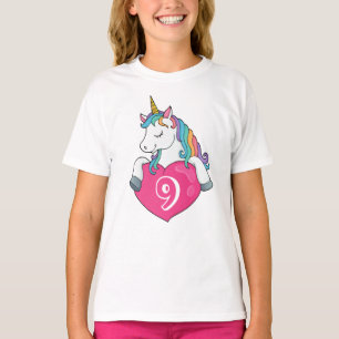 9th Birthday Cute Unicorn Birthday Gift For Girls T-Shirt