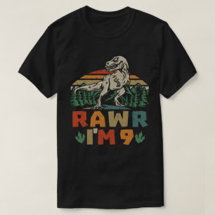 9th Birthday Dinosaur T Rex Rawr I'm 9 For Boys T-Shirt