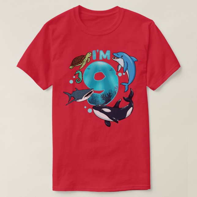9th Birthday dolphin whale shark T-Shirt (Design Front)