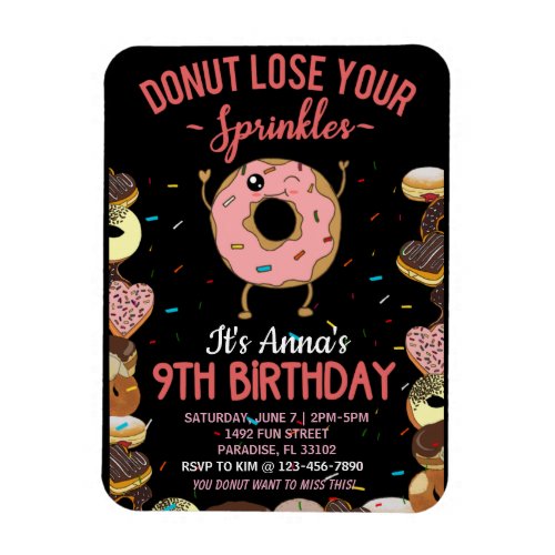 9th Birthday Donut Lose Your Sprinkles Girls Invit Magnet