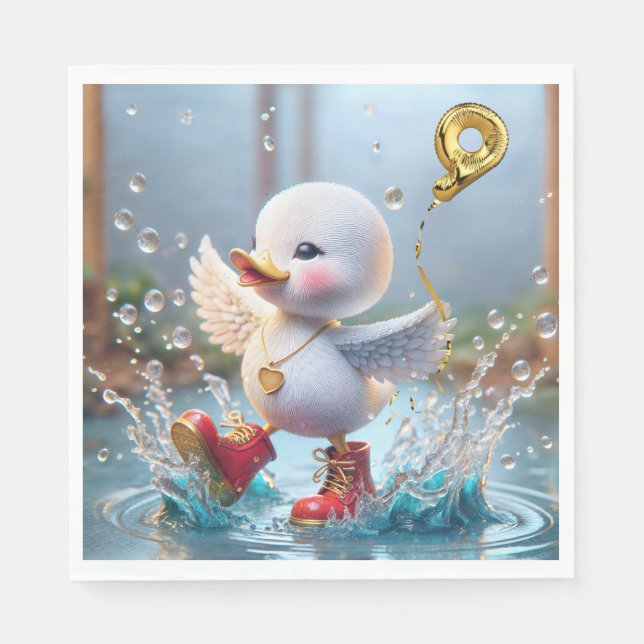 9th Birthday Duck Dancing In a Rain Puddle Napkins (Front)